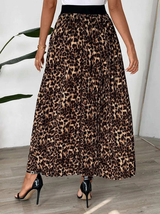 Perfee Pleated Leopard Maxi Skirt - Trendsi - Flyclothing LLC
