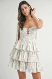 MABLE Floral Print Shoulder Tie Layered Mini Dress - Trendsi - Flyclothing LLC