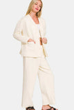 Zenana Quilted Button Up Long Sleeve Top and Pants Lounge Set - Trendsi - Flyclothing LLC