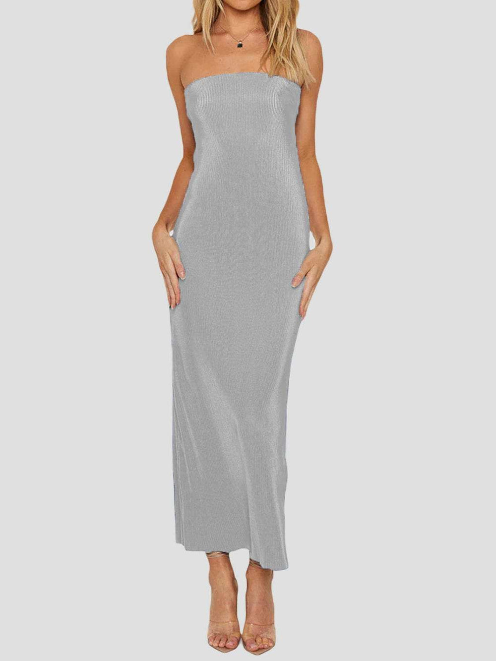 Lace-Up Back Tube Maxi Dress - Trendsi - Flyclothing LLC