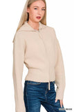 Zenana Ribbed Collared Zip Up Sweater Cardigan - Trendsi - Flyclothing LLC