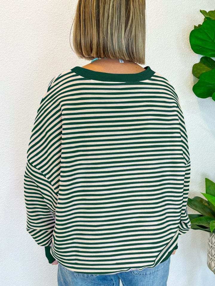 Striped Round Neck Long Sleeve Sweatshirt - Trendsi - Flyclothing LLC