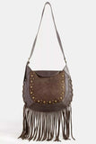 Fame Rivet Trim Suede Fringe Shoulder Bag - Trendsi - Flyclothing LLC