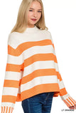 Zenana Ribbed Striped Mock Neck Sweater - Trendsi - Flyclothing LLC
