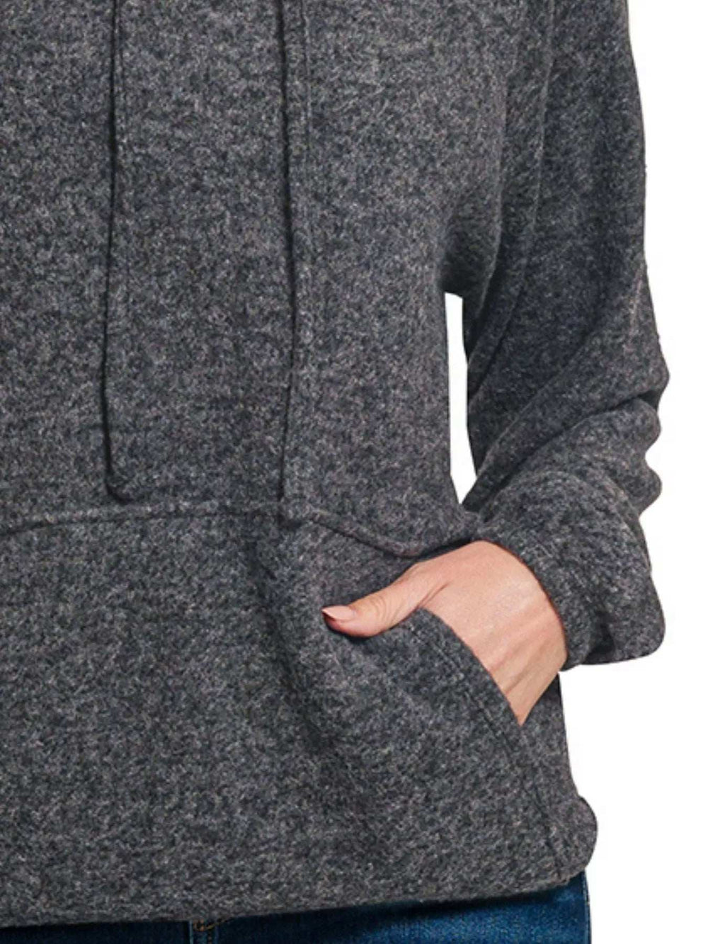 Zenana Brushed Hacci Melange Hooded Sweater - Trendsi - Flyclothing LLC