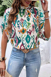 Printed Mock Neck Half Sleeve Blouse - Trendsi - Flyclothing LLC