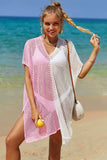 Double Take Openwork Contrast Slit Knit Cover Up - Trendsi - Flyclothing LLC