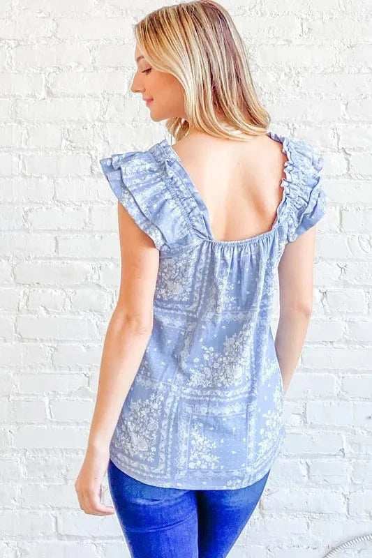 And The Why Boho Print Rayon Linen Ruffle Baby Doll Tank Top - Trendsi - Flyclothing LLC
