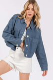 bytos Button Down Cropped Denim Jacket with Patch Pockets - Trendsi - Flyclothing LLC