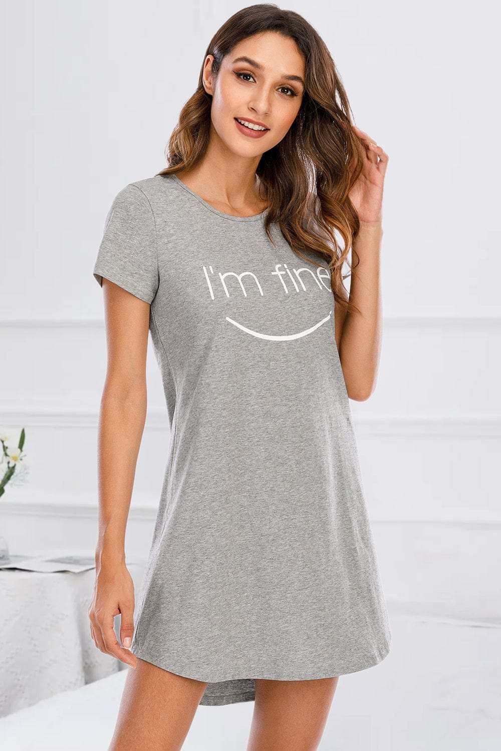 Graphic Round Neck Short Sleeve Lounge Dress - Trendsi - Flyclothing LLC