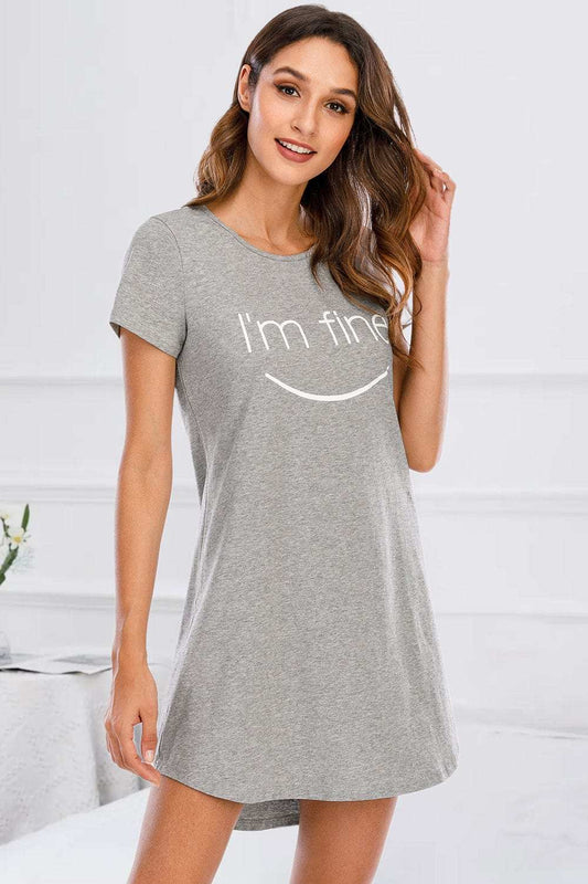 Graphic Round Neck Short Sleeve Lounge Dress - Trendsi - Flyclothing LLC