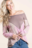 BiBi Thermal Waffle Color Block Top with Tie Dye - Trendsi - Flyclothing LLC