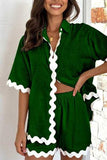 Contrast Trim Half Sleeve Top and Shorts Set - Trendsi - Flyclothing LLC