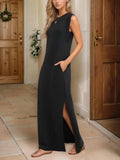Full Size Slit Round Neck Sleeveless Maxi Tank Dress Plus Size - Trendsi - Flyclothing LLC