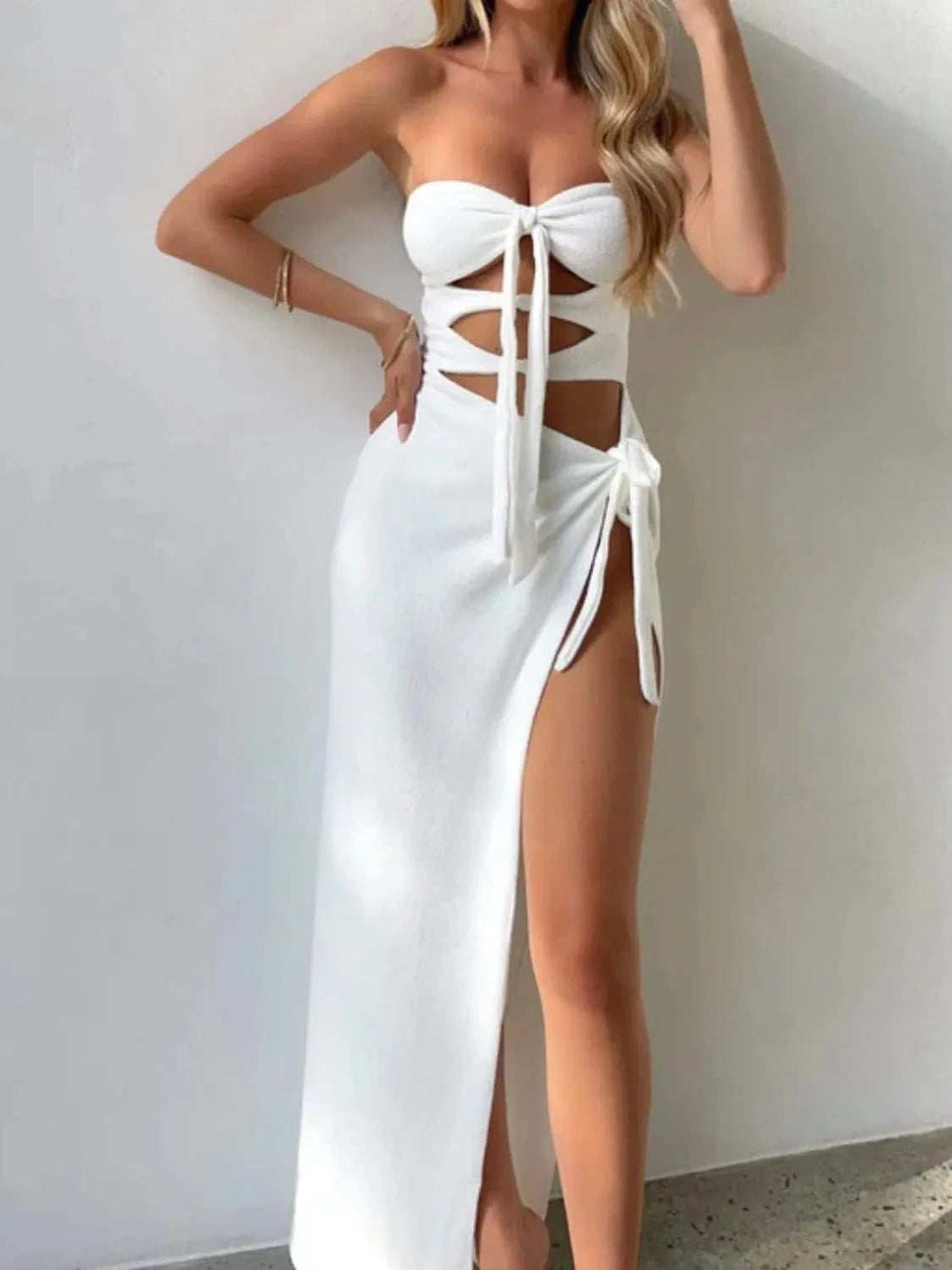 Cutout Split Sweetheart Neck Tube Dress - Trendsi - Flyclothing LLC