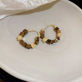 Tiger's Eye 18K Gold-Plated Copper Geometric Earrings - Trendsi - Flyclothing LLC