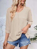 Textured Round Neck Three-Quarter Sleeve Blouse - Trendsi - Flyclothing LLC