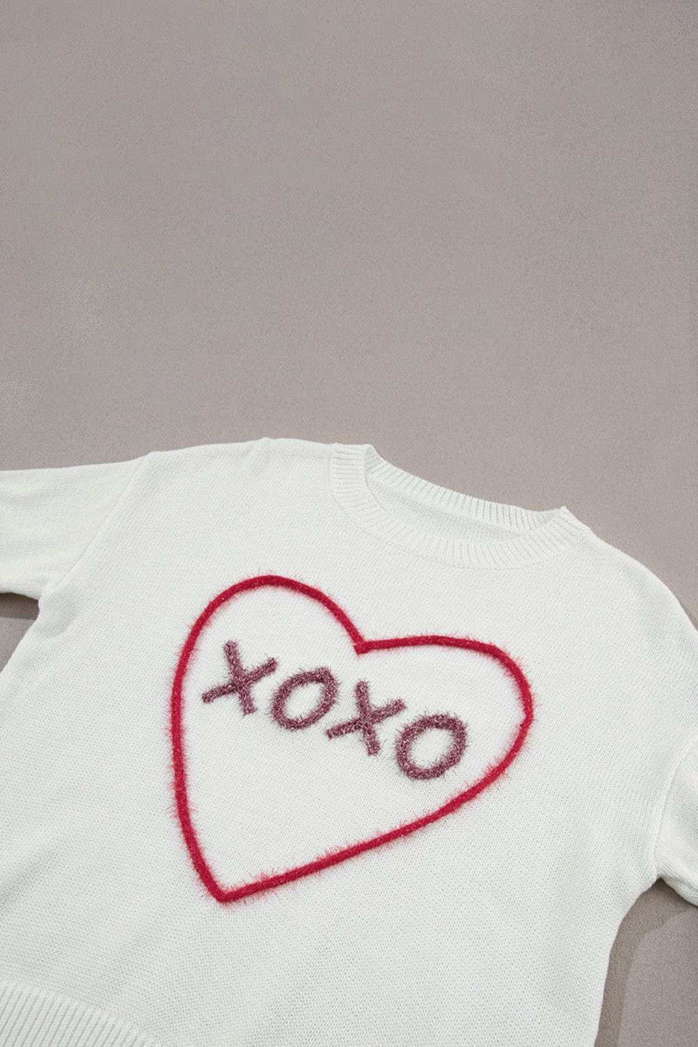 XOXO Round Neck Drop Shoulder Sweater - Trendsi - Flyclothing LLC