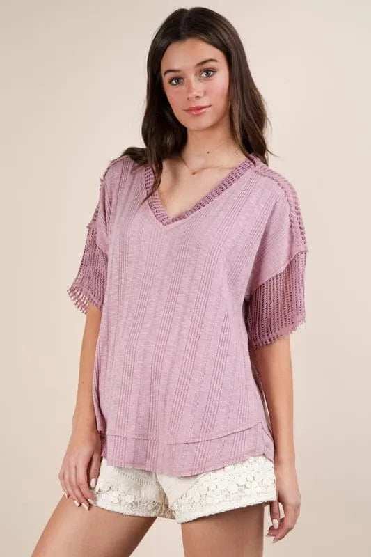 VERY J Oversized Contrast Knit Comfy Casual Top - Trendsi - Flyclothing LLC