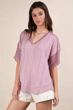 VERY J Oversized Contrast Knit Comfy Casual Top - Trendsi - Flyclothing LLC