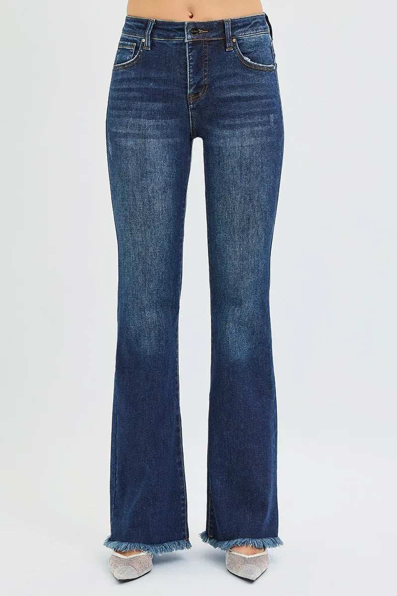 RISEN Full Size Tummy Control Mid Rise Flare Jeans Plus Size - Trendsi - Flyclothing LLC