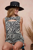 BiBi Zebra Printed Rib with Cut Out Front Sleeveless - Trendsi - Flyclothing LLC