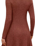 Ribbed Knit Long Sleeve A-Line Dress - Trendsi - Flyclothing LLC