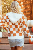 Checkered Long Sleeve Hooded Sweater - Trendsi - Flyclothing LLC