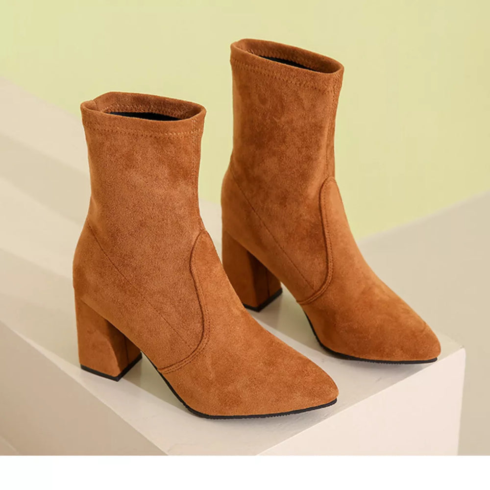 Point Toe Block Heels Boots - Trendsi - Flyclothing LLC