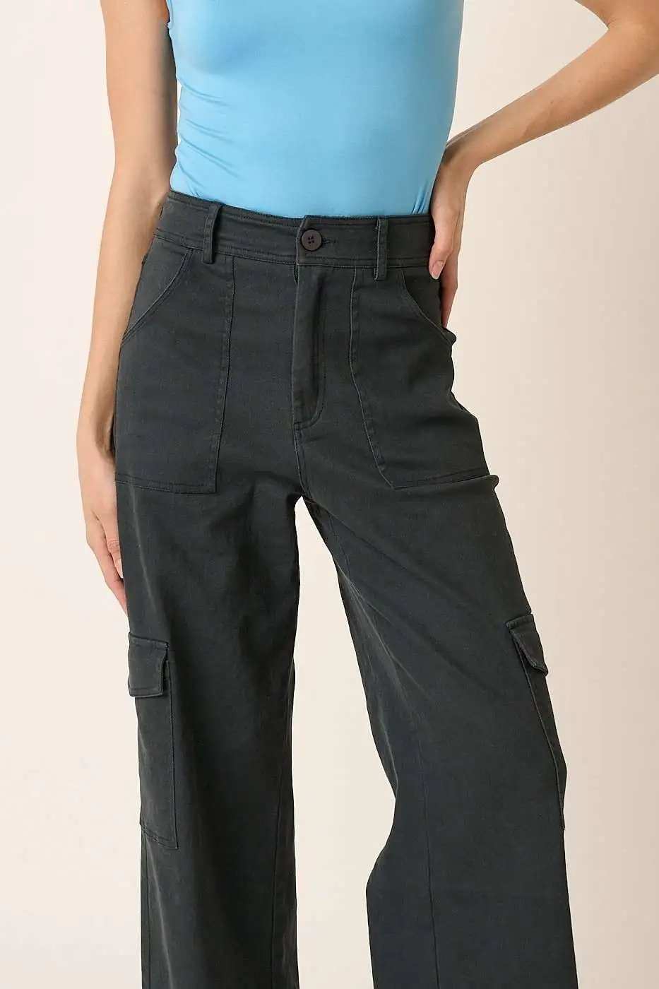 Mittoshop Wide Leg High Waist Pants with Cargo Pockets - Trendsi - Flyclothing LLC