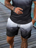 Men's Full Size Gradient Collared Neck Top and Shorts Set Plus Size - Trendsi - Flyclothing LLC