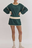 Contrast Trim Round Neck Top and Skort Set - Trendsi - Flyclothing LLC