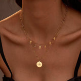 18K Gold-Plated Cross Double Layered Pendant Necklace - Trendsi - Flyclothing LLC