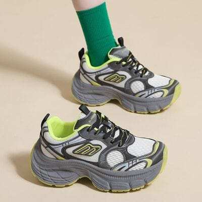 Letter Lace-Up Round Toe Athletic Shoes - Trendsi - Flyclothing LLC