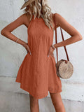 Eyelet Grecian Neck Mini Dress - Trendsi - Flyclothing LLC