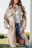 Slit Plaid Button Down Long Sleeve Coat - Trendsi - Flyclothing LLC