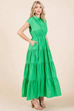 Mittoshop Button Up Collared Tiered Maxi Shirt Dress - Trendsi - Flyclothing LLC