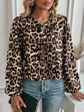 Tied Leopard Round Neck Long Sleeve Top - Trendsi - Flyclothing LLC