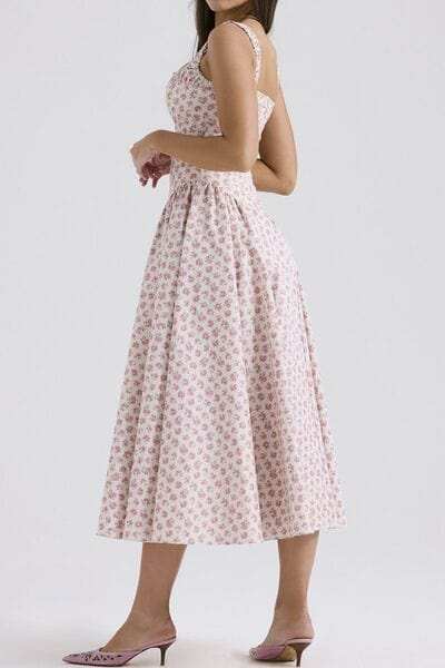 Floral Square Neck Wide Strap Midi Dress - Trendsi - Flyclothing LLC