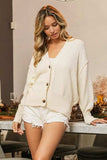 BiBi V-Neck Button Up Dropped Shoulder Cardigan - Trendsi - Flyclothing LLC