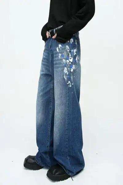 Watercolor Wide Leg Jeans with Pockets - Trendsi - Flyclothing LLC