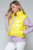 Snobbish Zip Up Turtleneck Shiny Quilted Vest - Trendsi - Flyclothing LLC