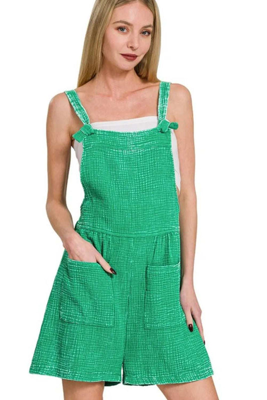 Zenana Woven Double Gauze Acid Washed Romper - Trendsi - Flyclothing LLC