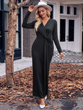 Slit Twisted Surplice Long Sleeve Dress - Trendsi - Flyclothing LLC