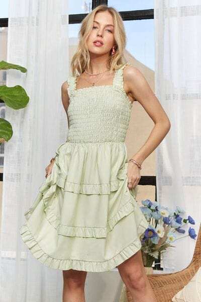 ADORA Smocked Ruffled Wide Strap Mini Dress - Trendsi - Flyclothing LLC