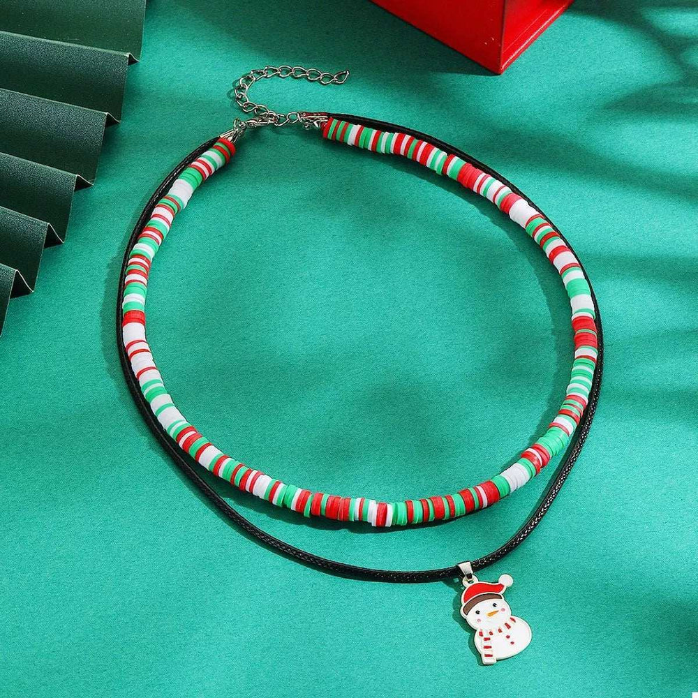 PU Leather Cord Necklace with Christmas Santa Pendant - Trendsi - Flyclothing LLC