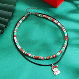 PU Leather Cord Necklace with Christmas Santa Pendant - Trendsi - Flyclothing LLC
