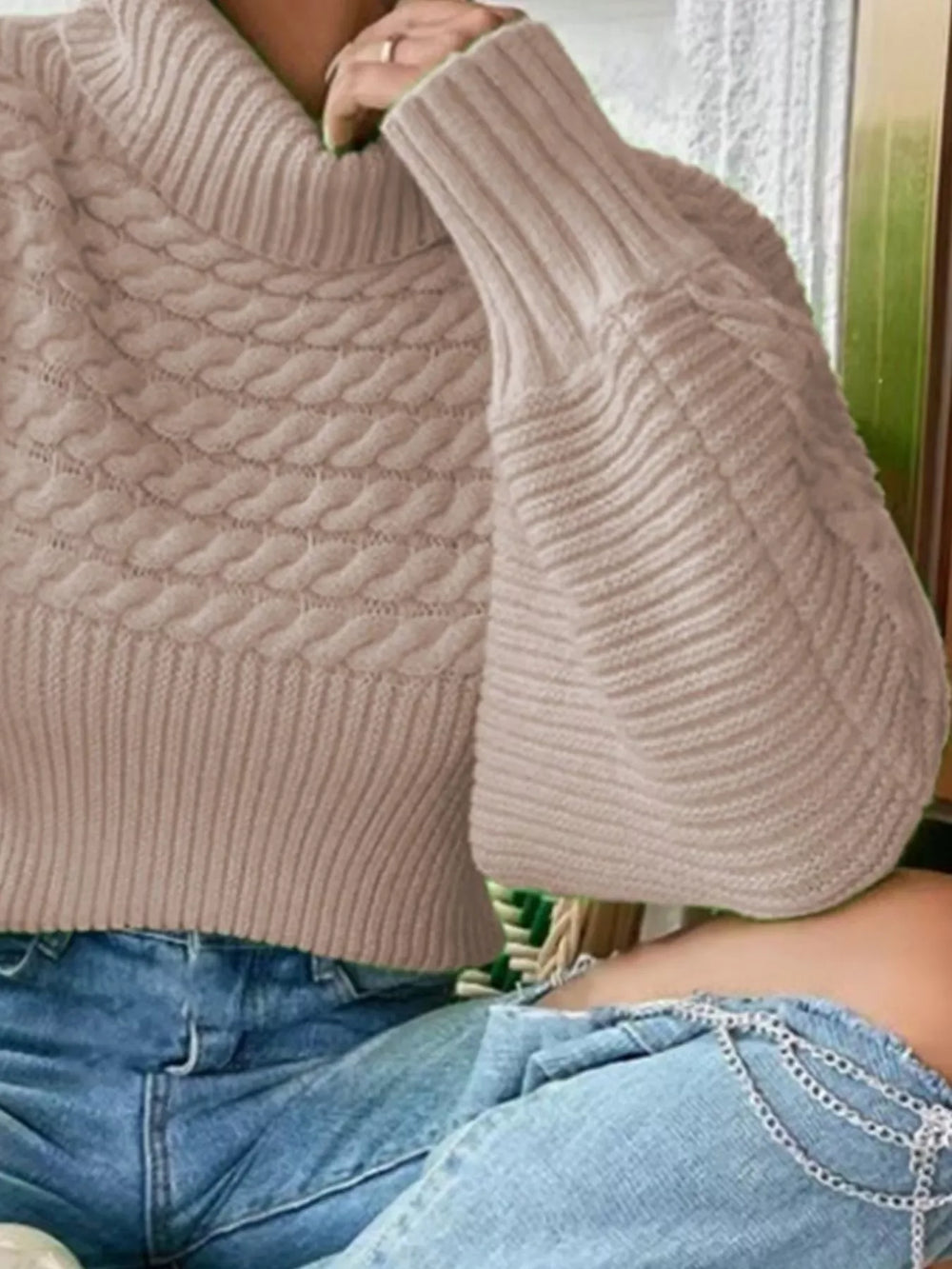 Full Size Textured Knit Turtleneck Long Sleeve Sweater Plus Size - Trendsi - Flyclothing LLC