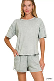 Zenana Halo Snow Washed Short Sleeve Tee and Shorts Set - Trendsi - Flyclothing LLC