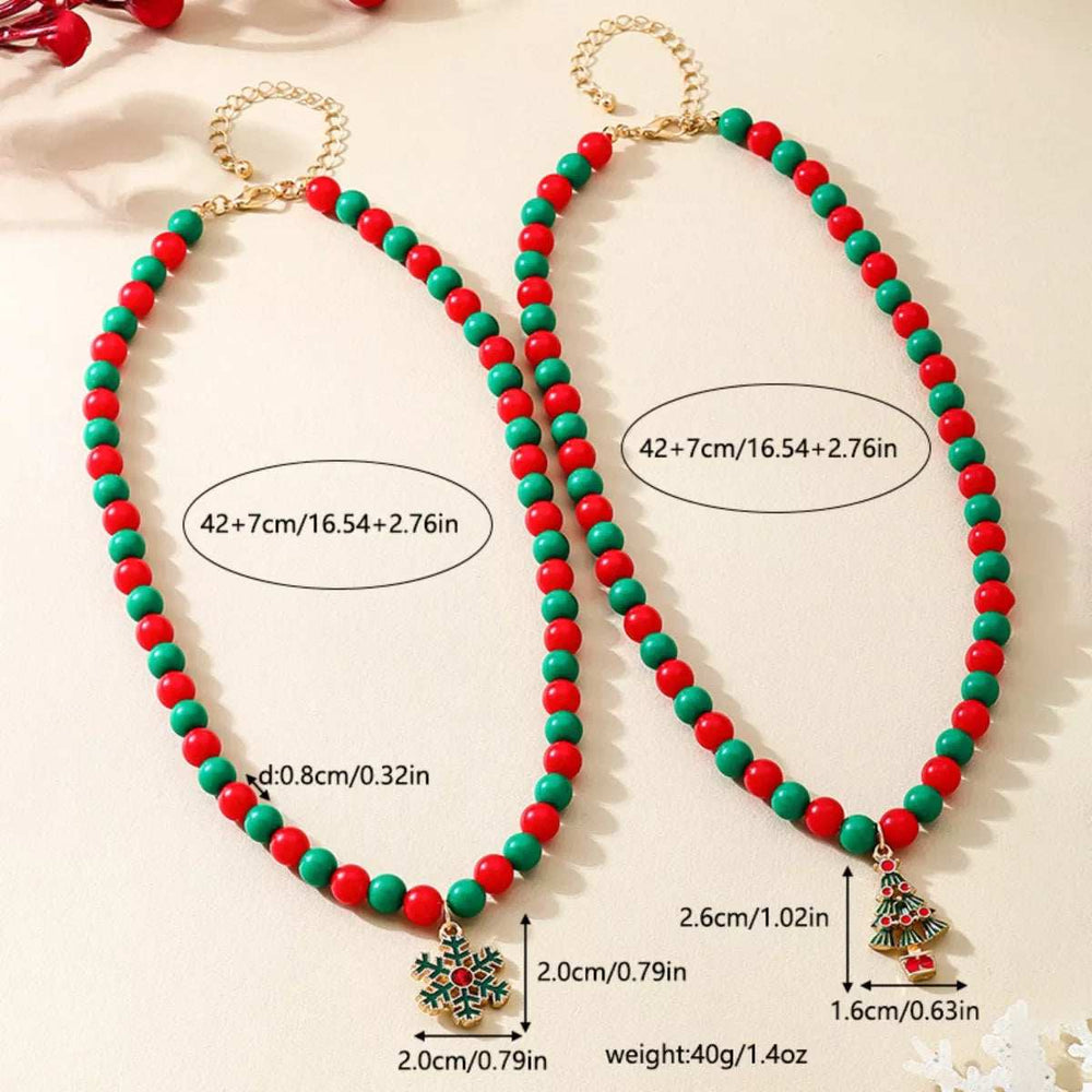 2 Piece Christmas Beaded Necklace with Pendants - Trendsi - Flyclothing LLC